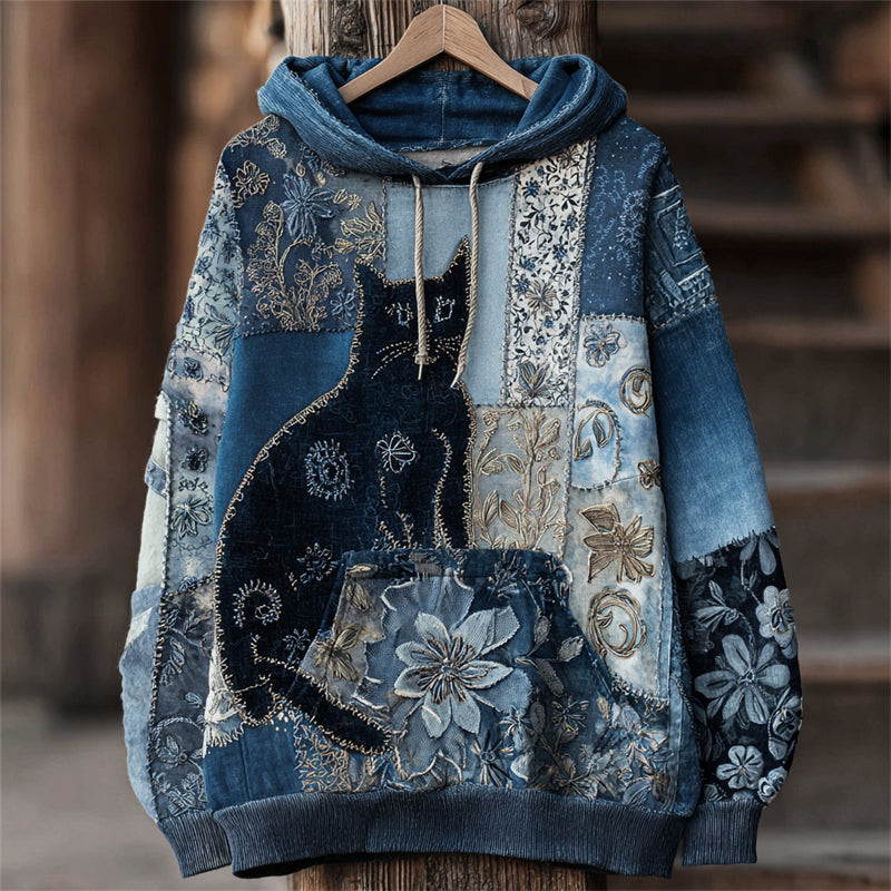 Lovely Cat Boho Floral Lace Patchwork Hoodie