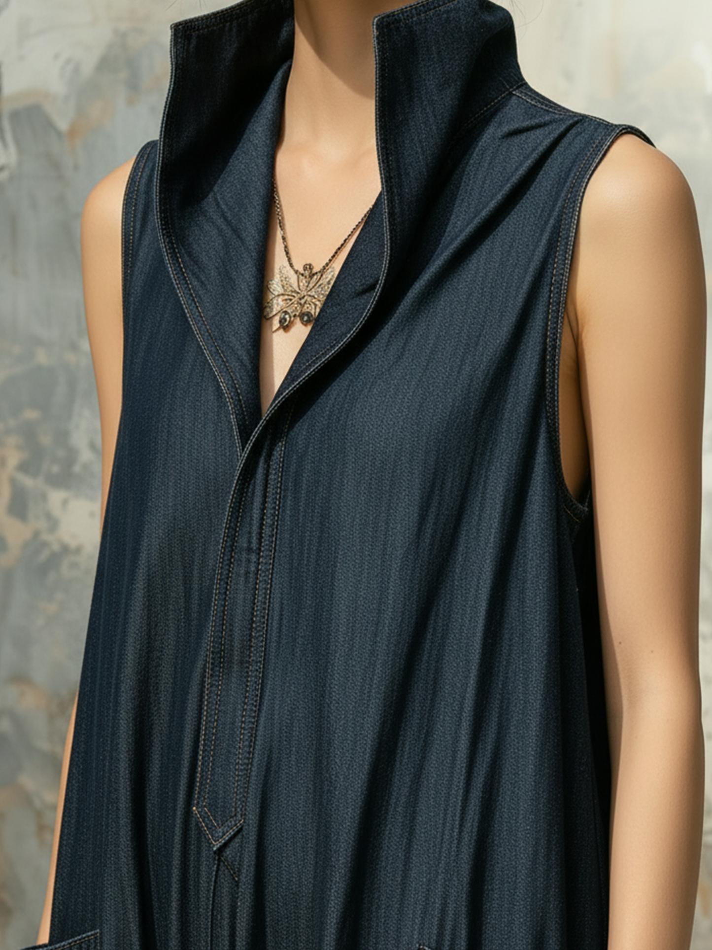Dark Blue Denim Sleeveless Oversized Wide Leg Jumpsuit