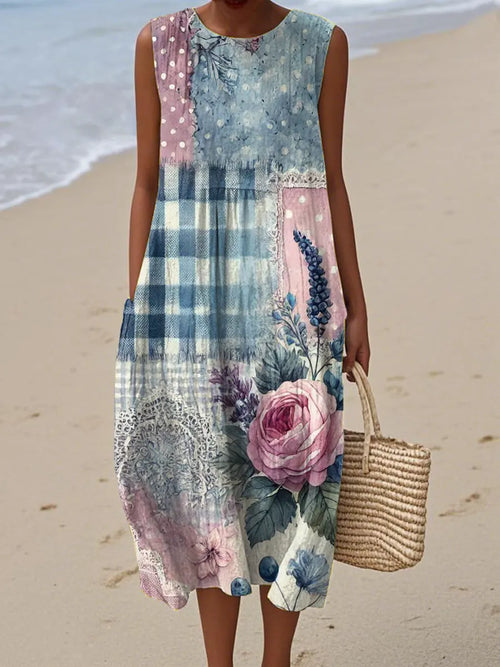 Women's Vintage Floral Pattern Art Print Casual Cotton Dress