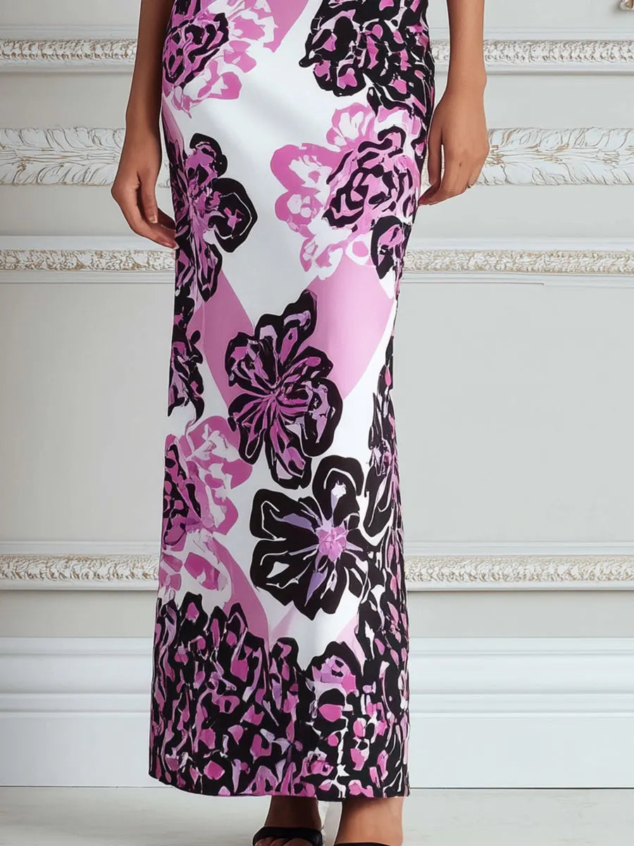 Cross-Strap Strapless Floral Bodycon Maxi Dress
