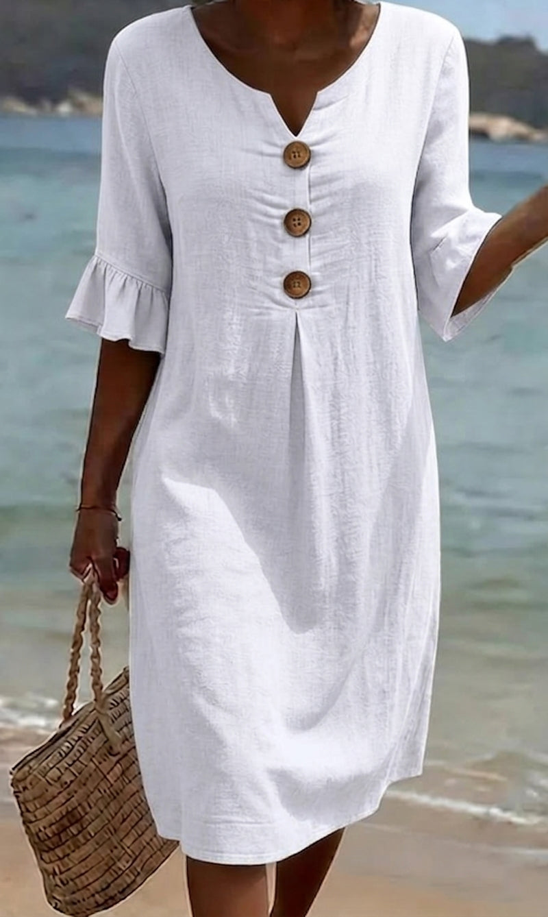 Women's Solid Color Casual Button-down Cotton Dress