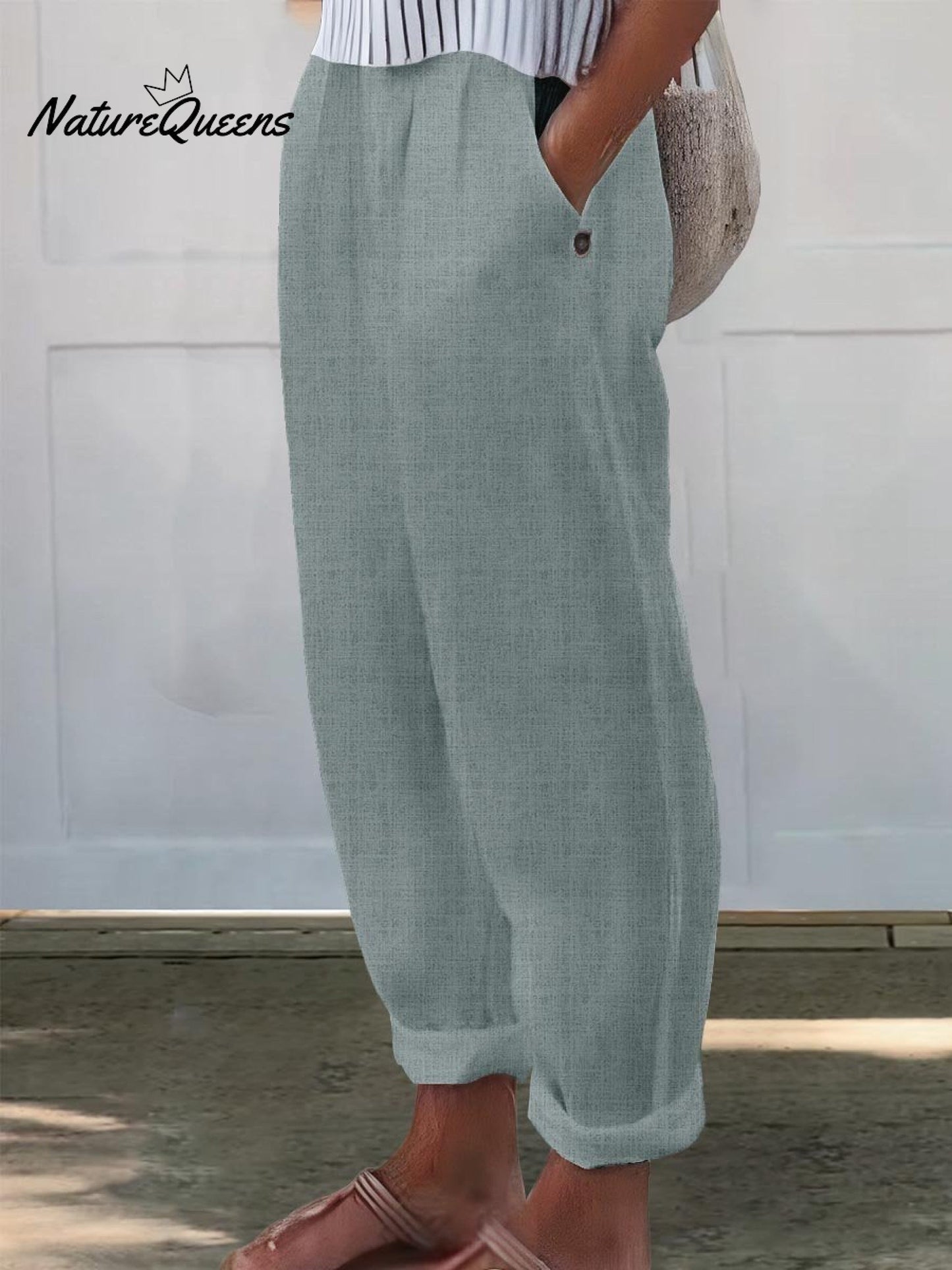 Women's Printed Cotton And Linen Casual Pants