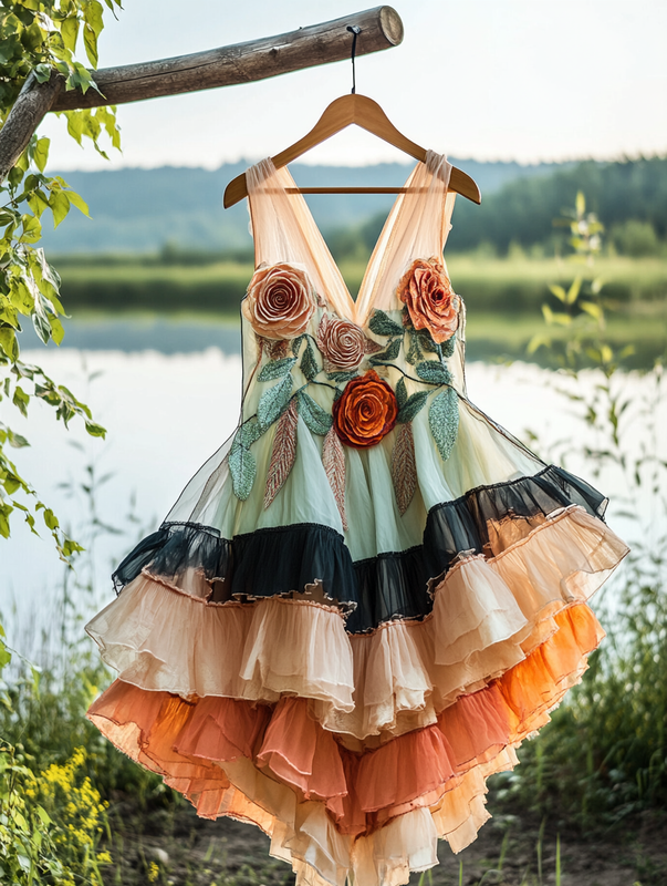 Summer Handmade Floral Colorful Patchwork Dress e430