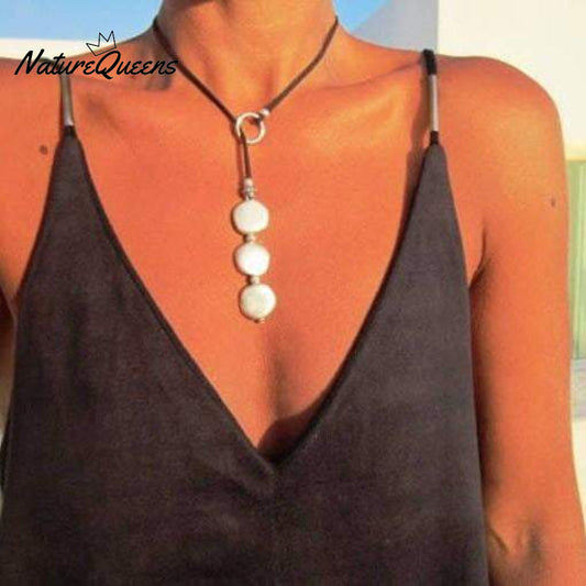 Bohemian vintage multi-round alloy cowhide rope necklace