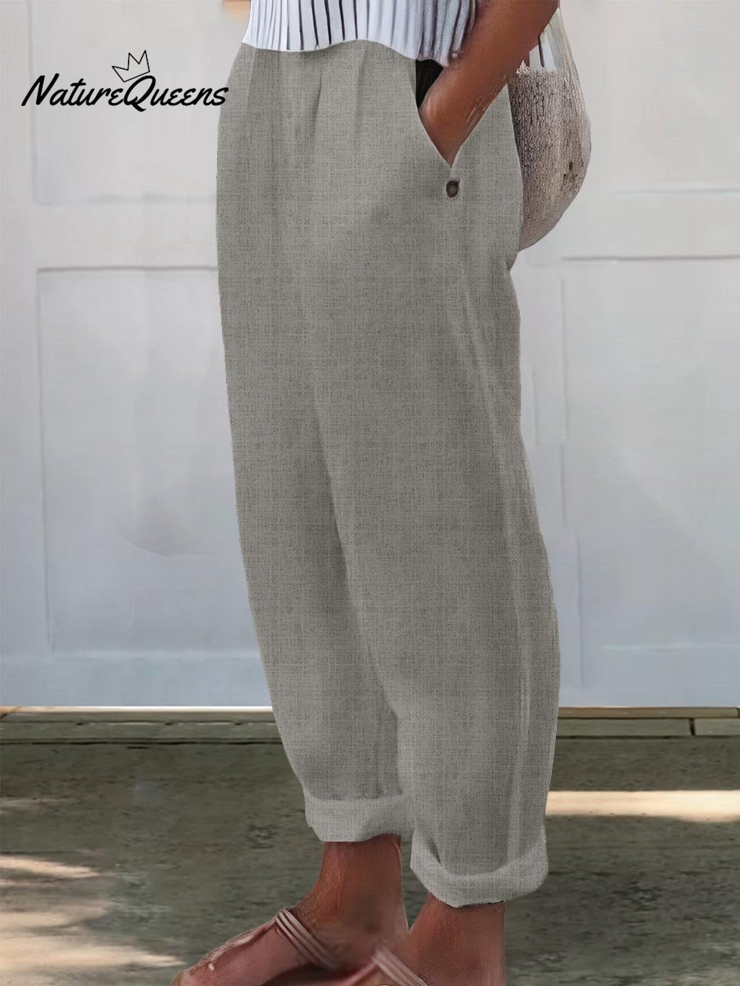 Women's Printed Cotton And Linen Casual Pants