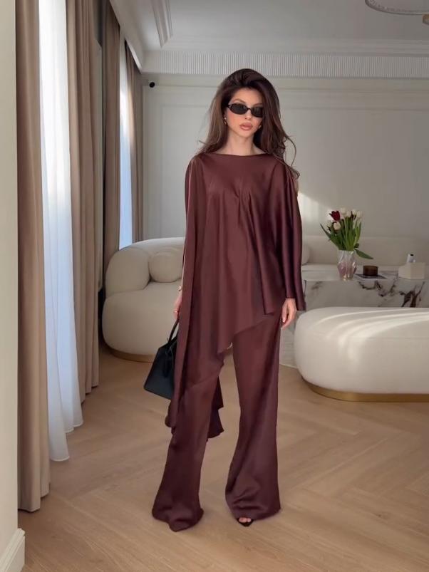 Cape Sleeve Wide-Leg Pants Set
