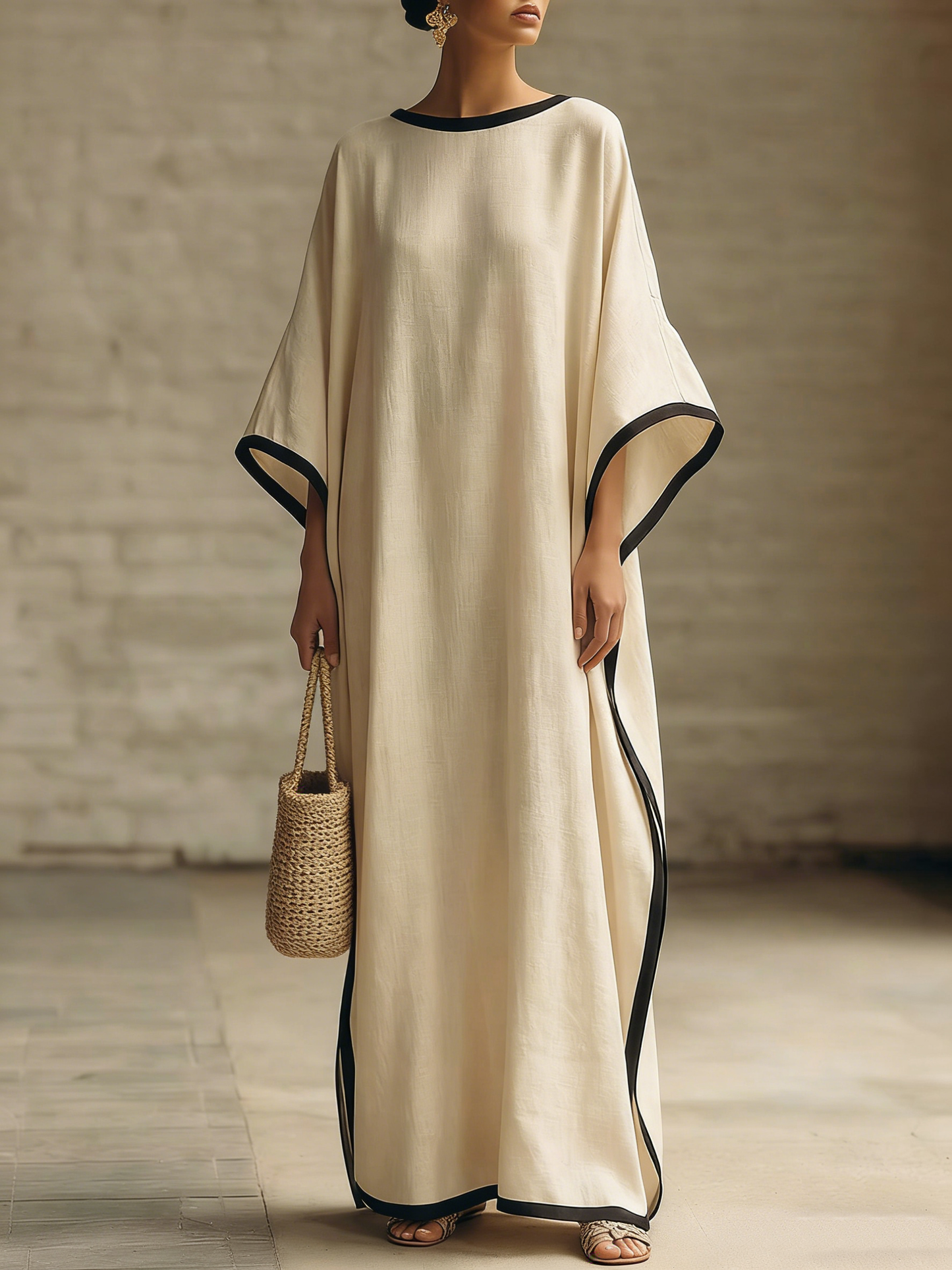 Elegant Trimmed Edge Loose Maxi Dress