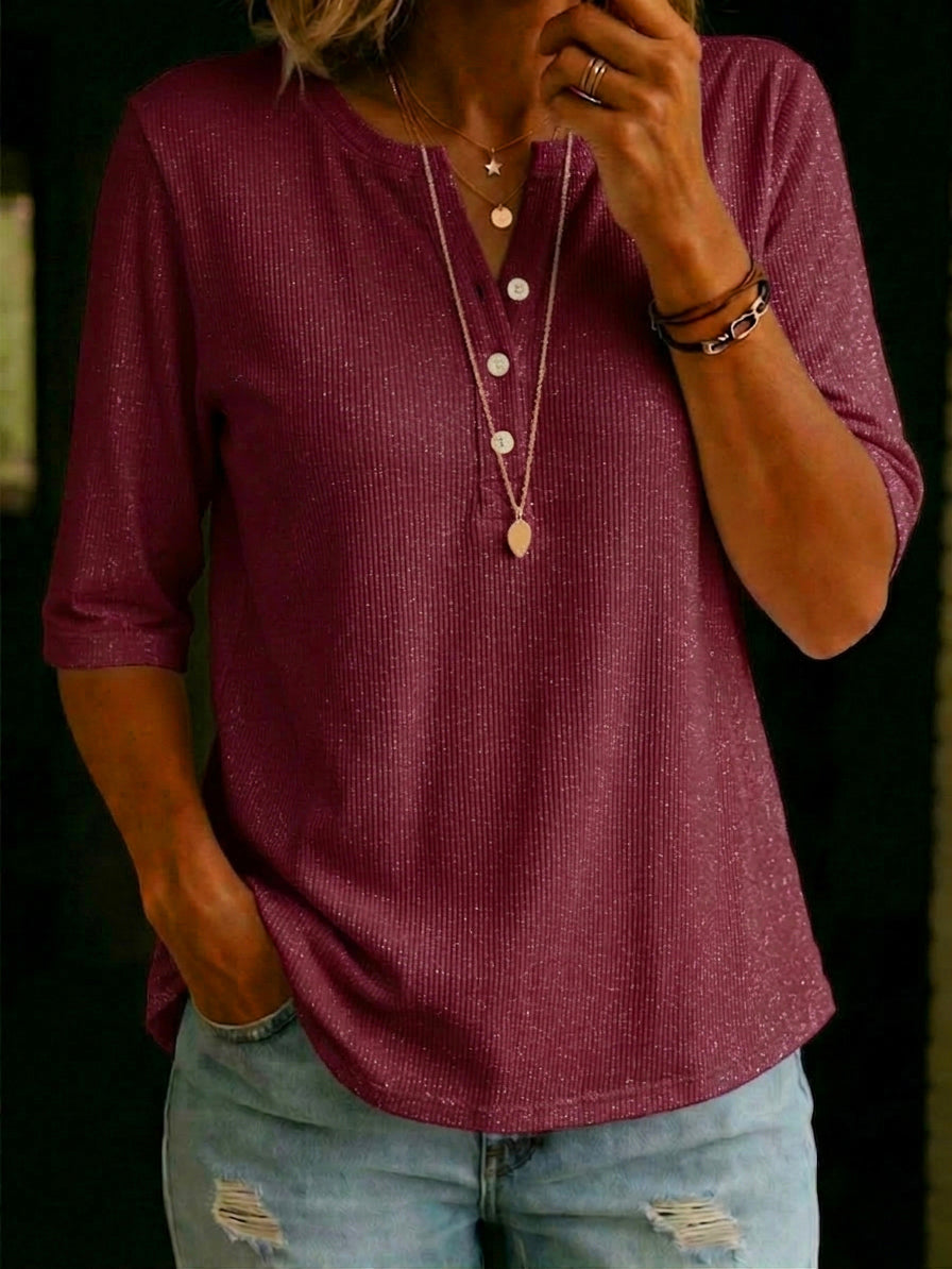 Cozy Classic Henley-collar Shimmer T-shirt