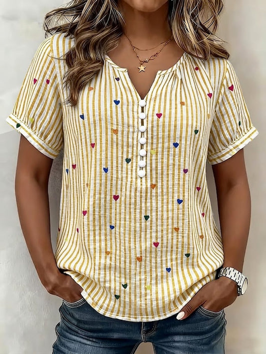 Casual Heart And Stripe Linen-cotton Shirt