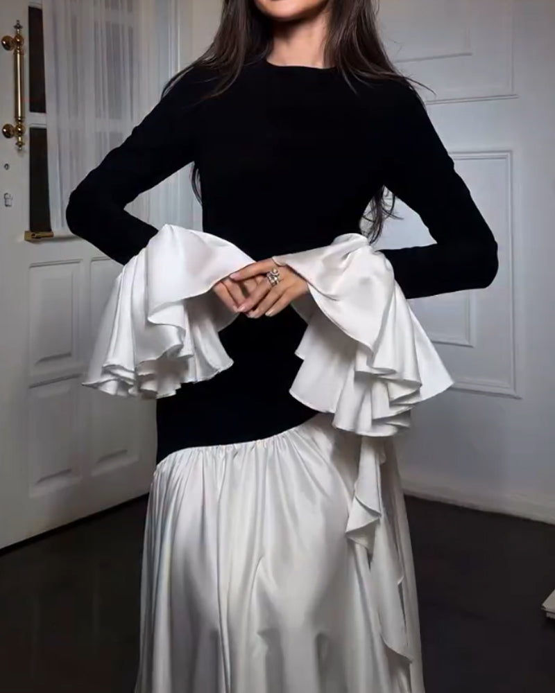 Elegant Ruffle Crewneck Dress