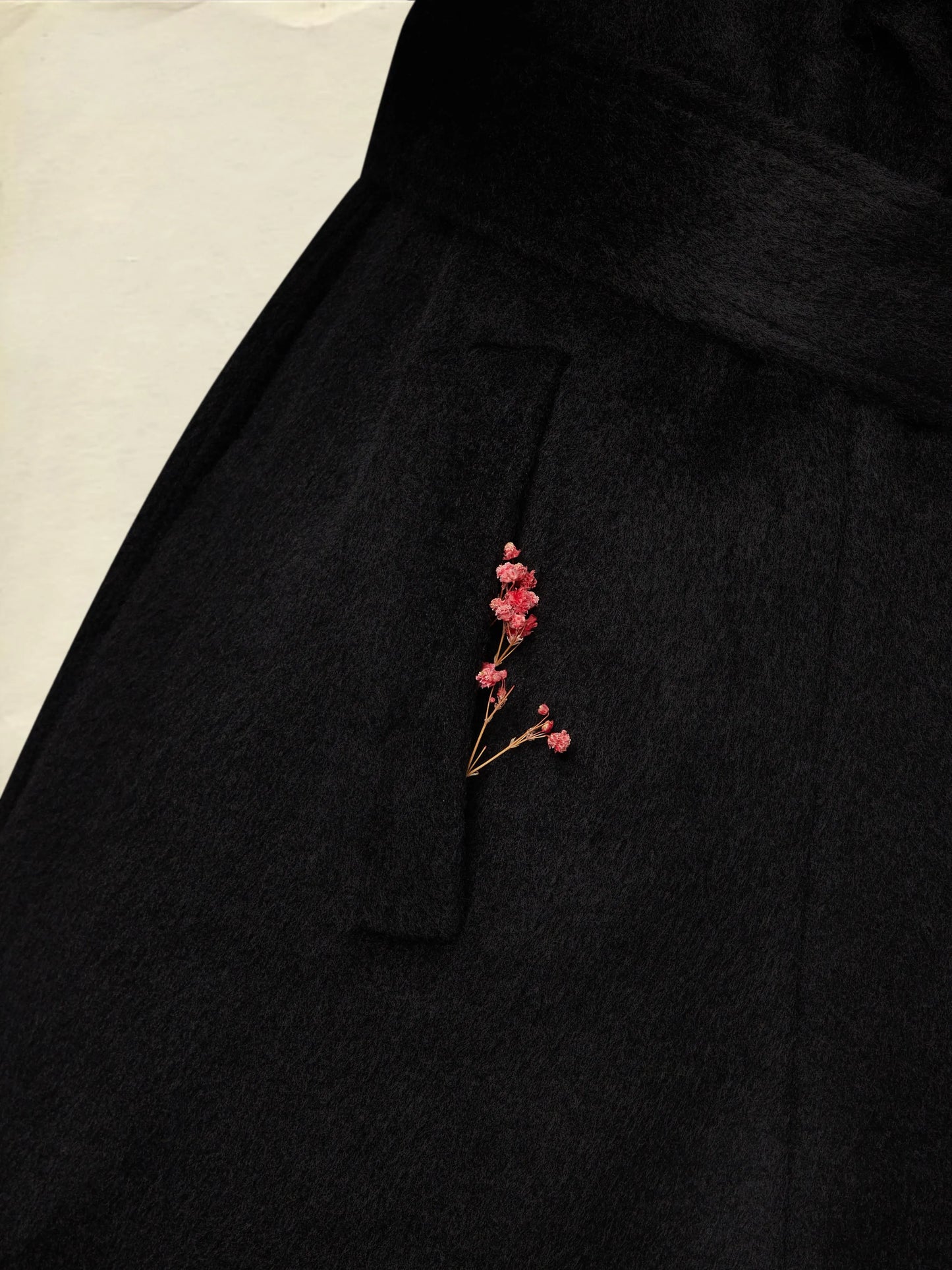 Wool Trench Coat, Long Sleeves, Lapel Collar, Plain, Button Design, Vintage, Black