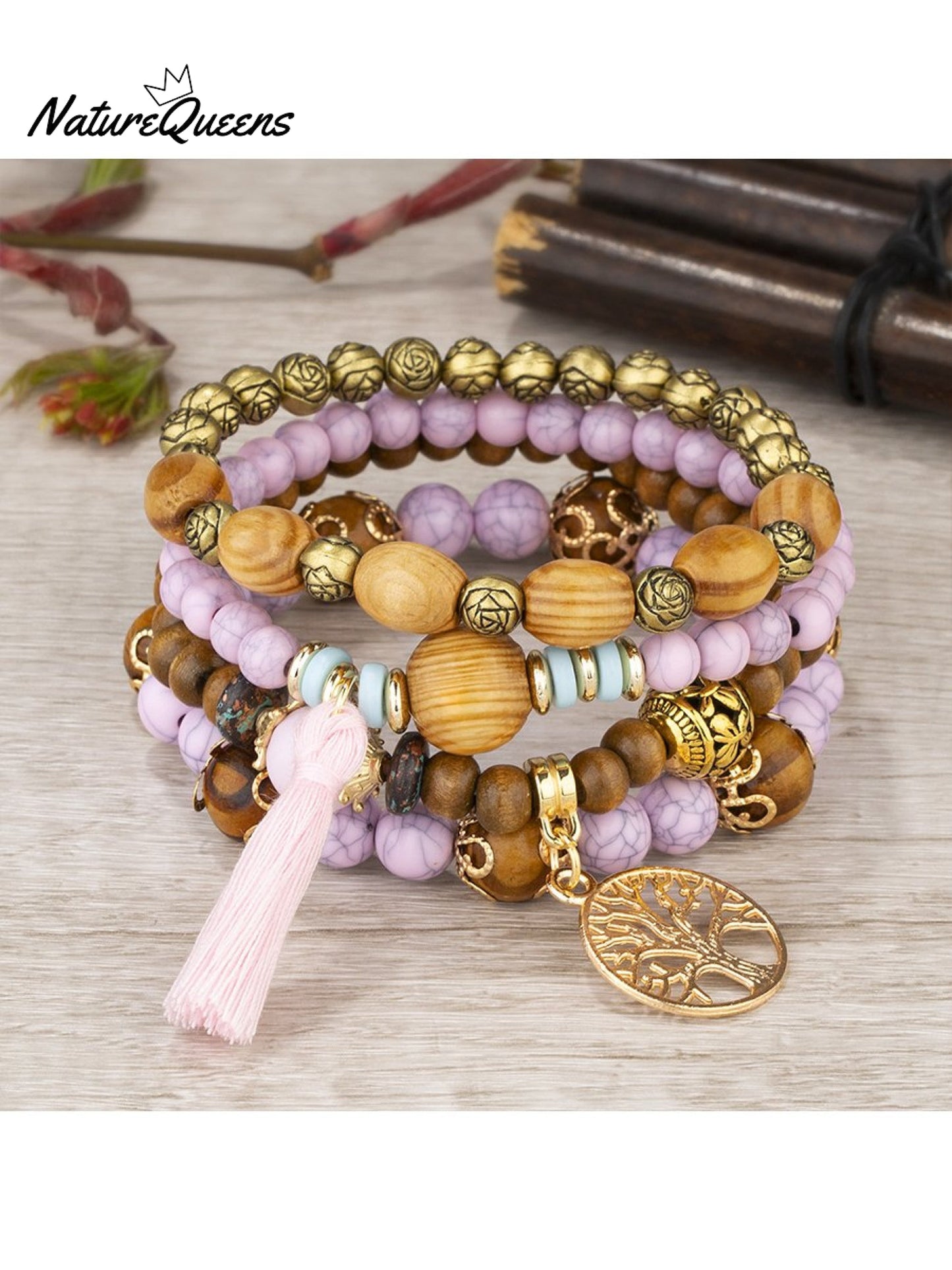 Boho Multi-layered Wooden Beaded Bracelet