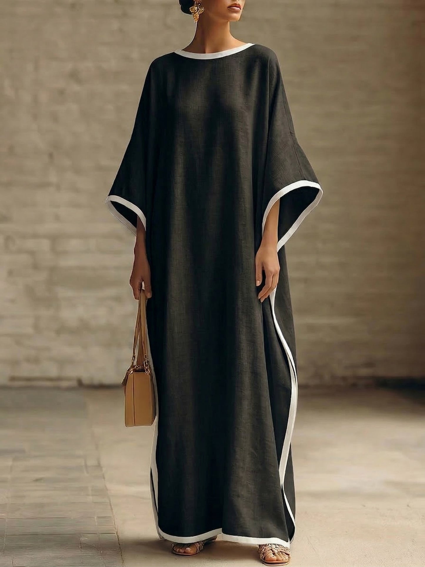 Elegant Trimmed Edge Loose Maxi Dress