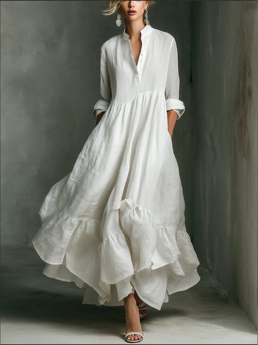 Elegant Women's Printed Maxi Dress With Ruffle Details.