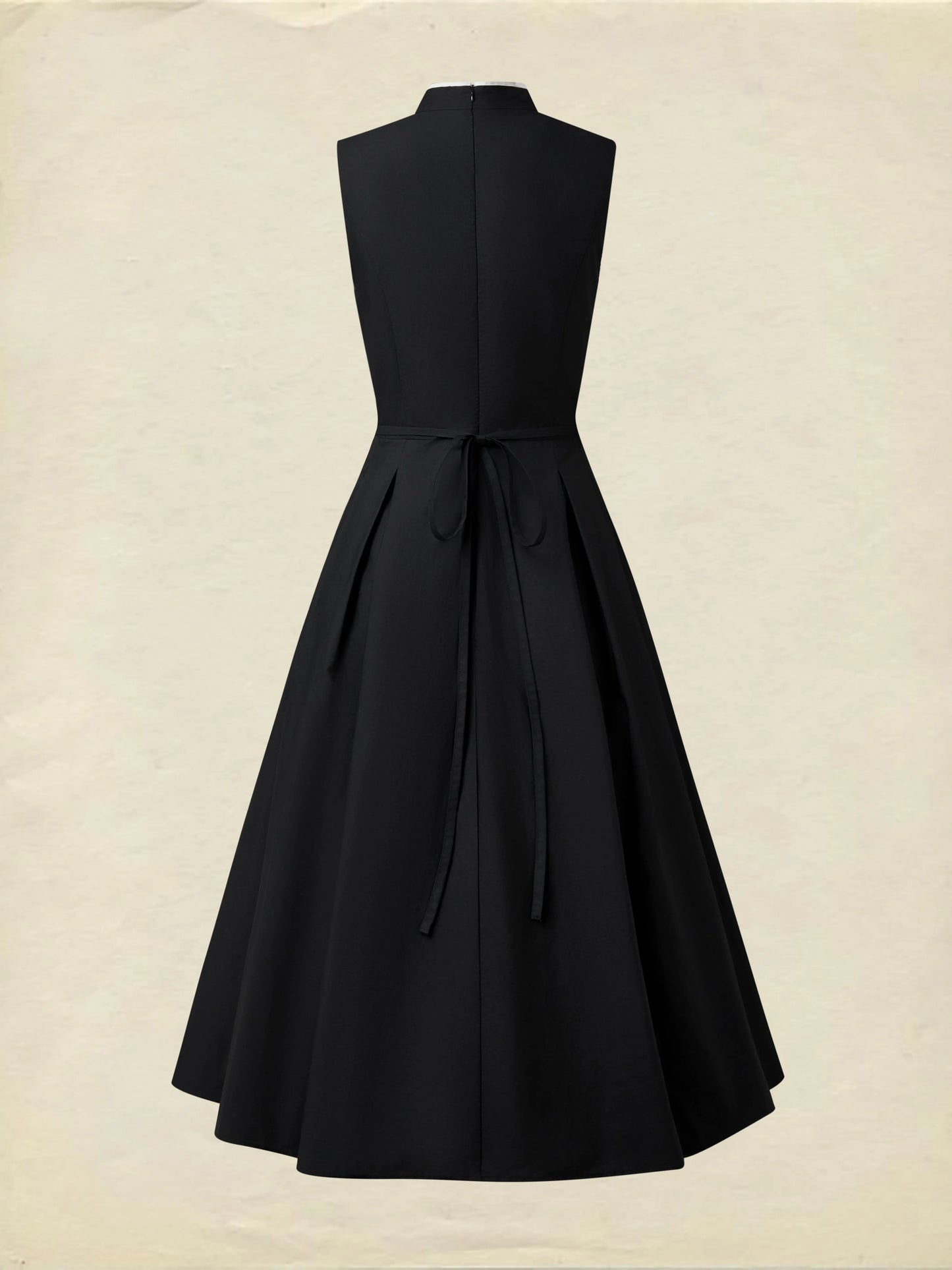 Midi Cotton Dress, Sleeveless, Plain, French Vintage, Black