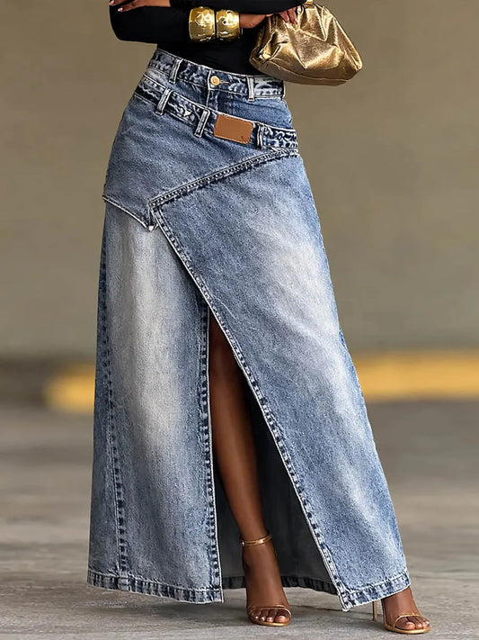 Women's High-waisted Loose-fit Casual Denim Skirt