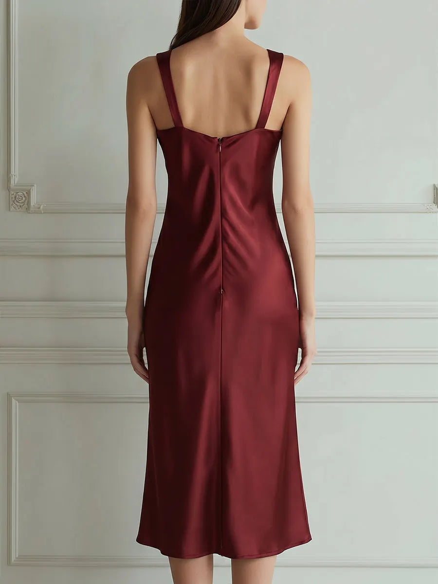Cowl Neck Satin Slip Midi Dress