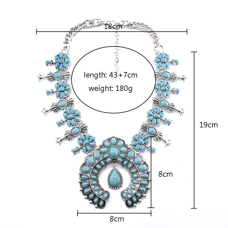 Boho Turquoise Flower Pendant Alloy Necklace