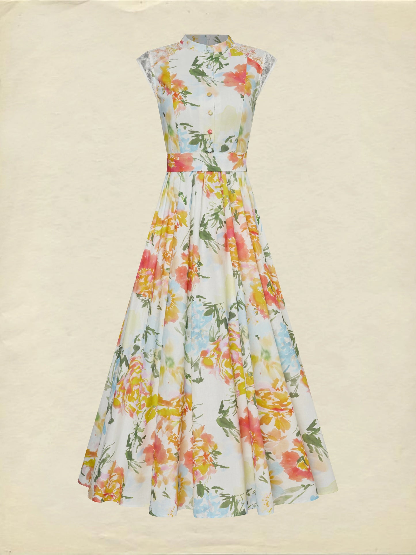 Maxi Cotton Dress, Sleeveless, V Neck, Floral, Lace, Vintage, White