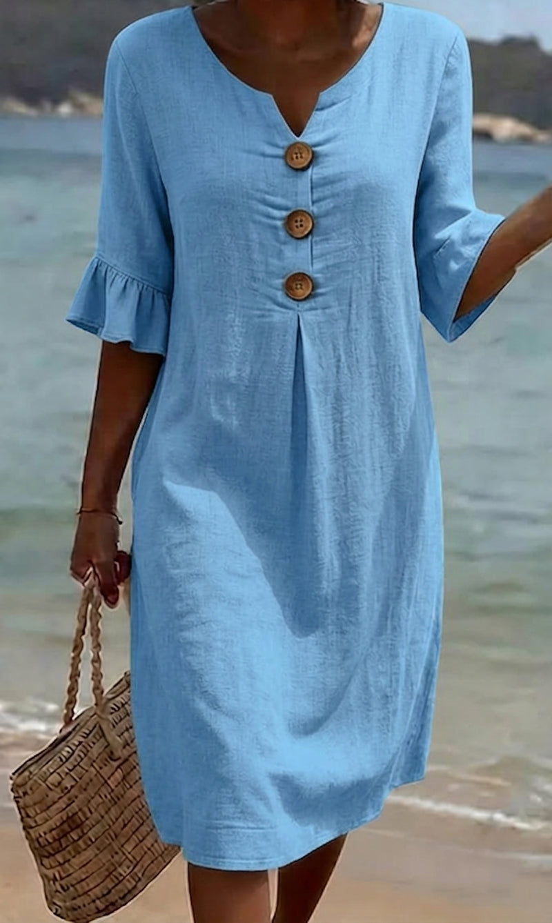 Women's Solid Color Casual Button-down Cotton Dress