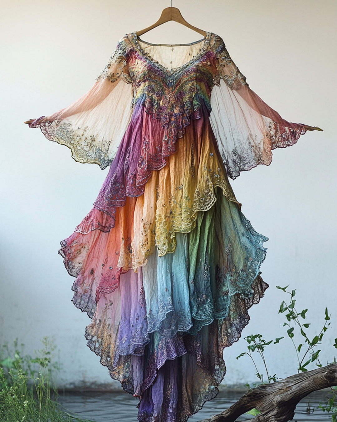 Summer Vacation Gradient Beaded Ruffle Dress 3c0f