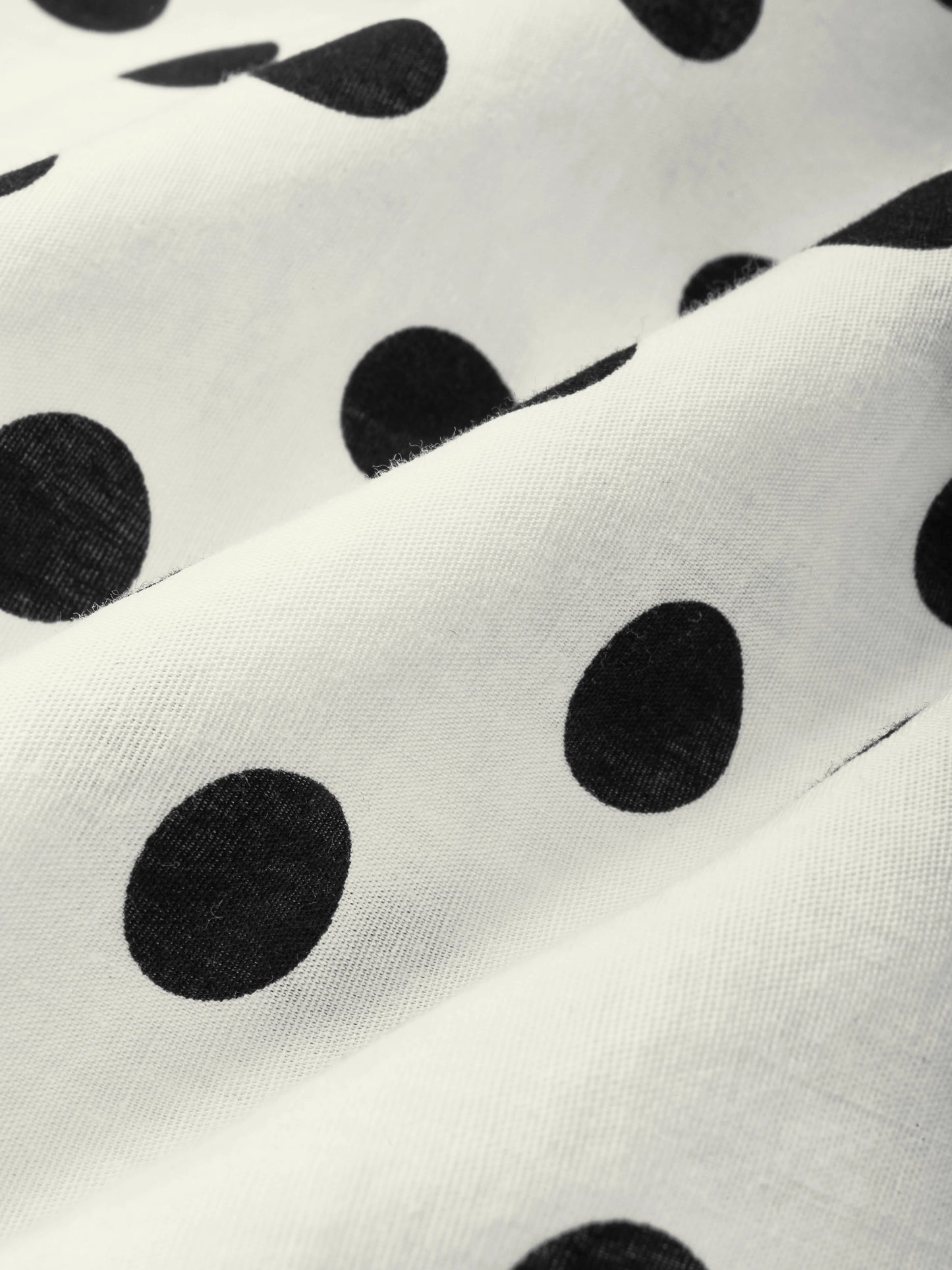 Midi Linen Dress, Long Sleeves, Lapel Collar, Polka Dots, Button Design, Vintage, Ivory
