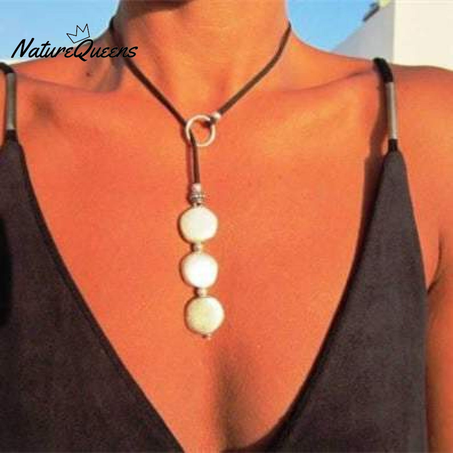 Bohemian vintage multi-round alloy cowhide rope necklace