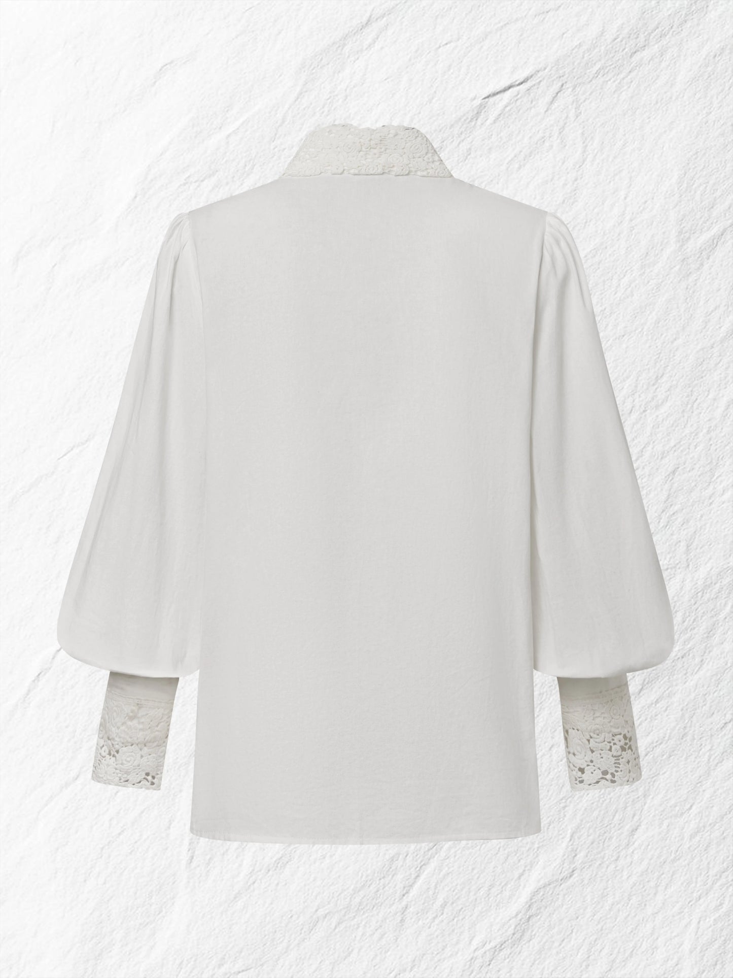 Linen Shirt, Long Sleeves, Stand Collar, Plain, Lace, Vintage, Ivory