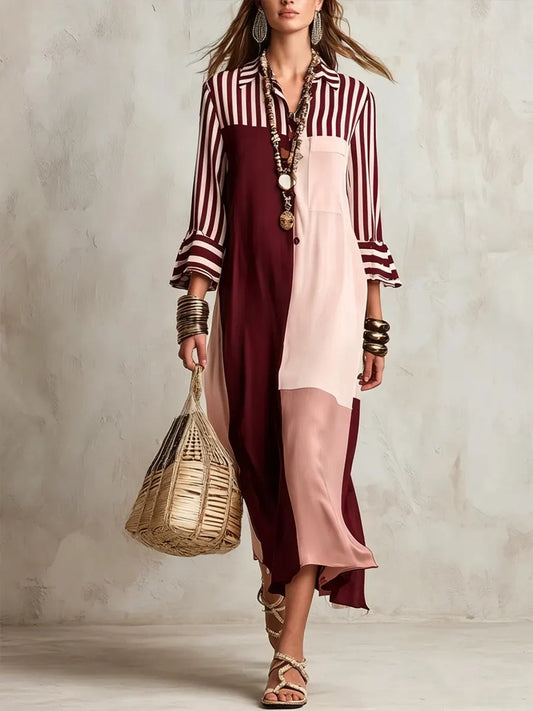 Women's Elegant Color-block Shirt Dress