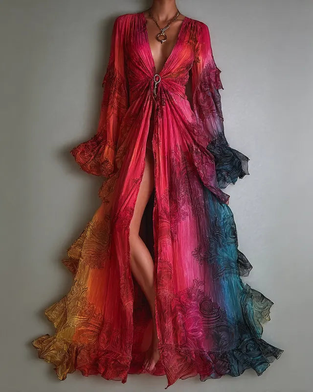 Women's Vibrant Summer Rainbow-Colored Dress 7449