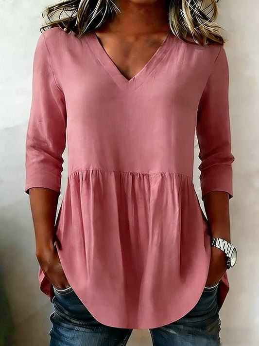 Women's Casual V-neck Cotton Shirt