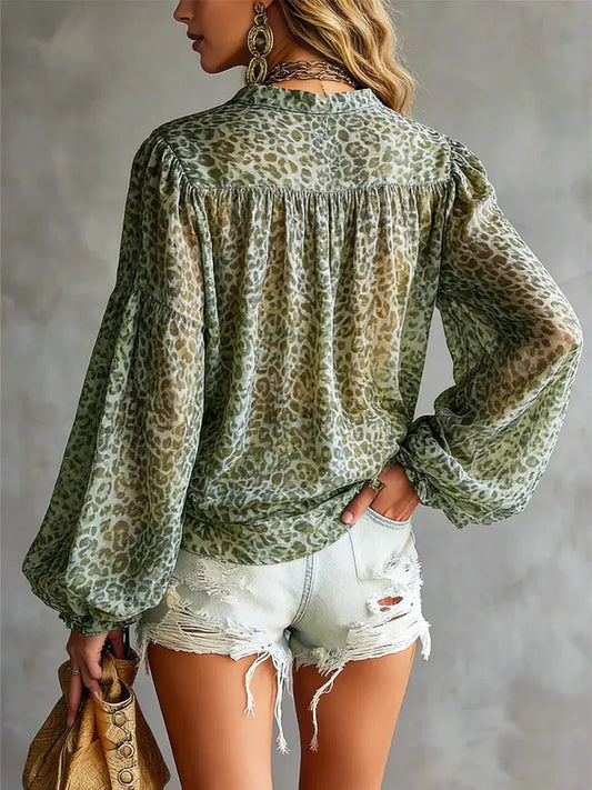 Women's Retro Leopard Art Casual Stylish Long Sleeve Shirt