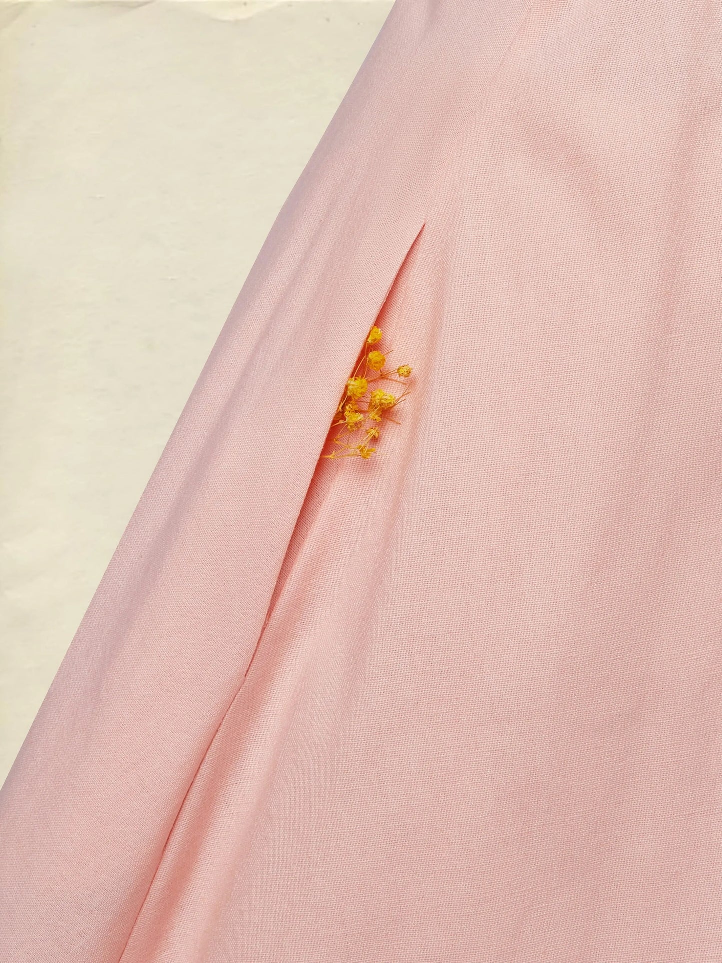 Midi Linen Dress , Half Sleeve, Round Neck, Plain, Bow, French Vintage, Light Pink