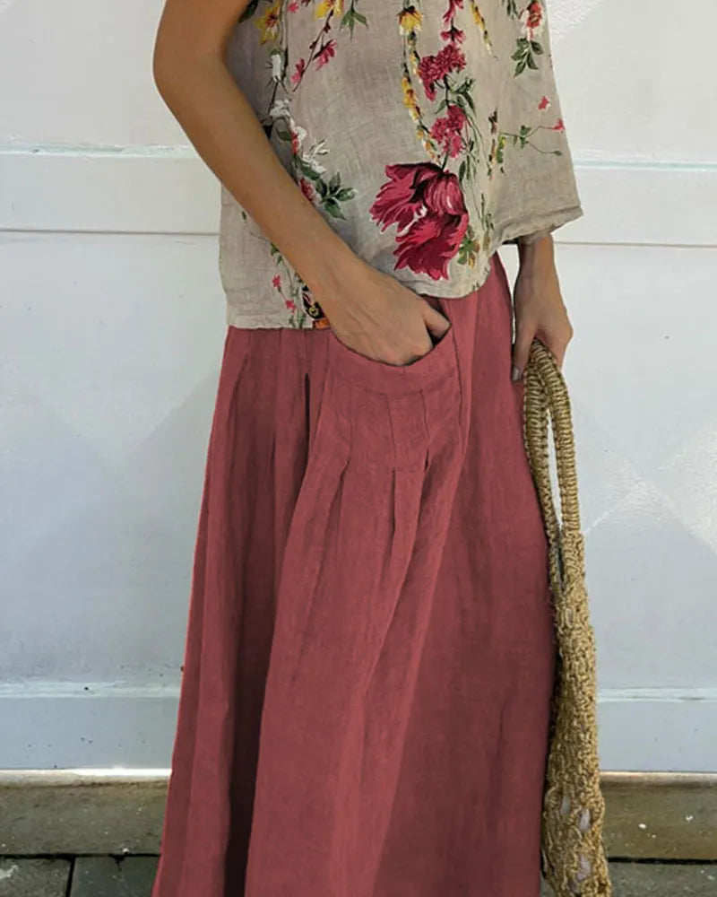 Casual Printed Tank Top & Skirt Cotton Linen Two-piece Set