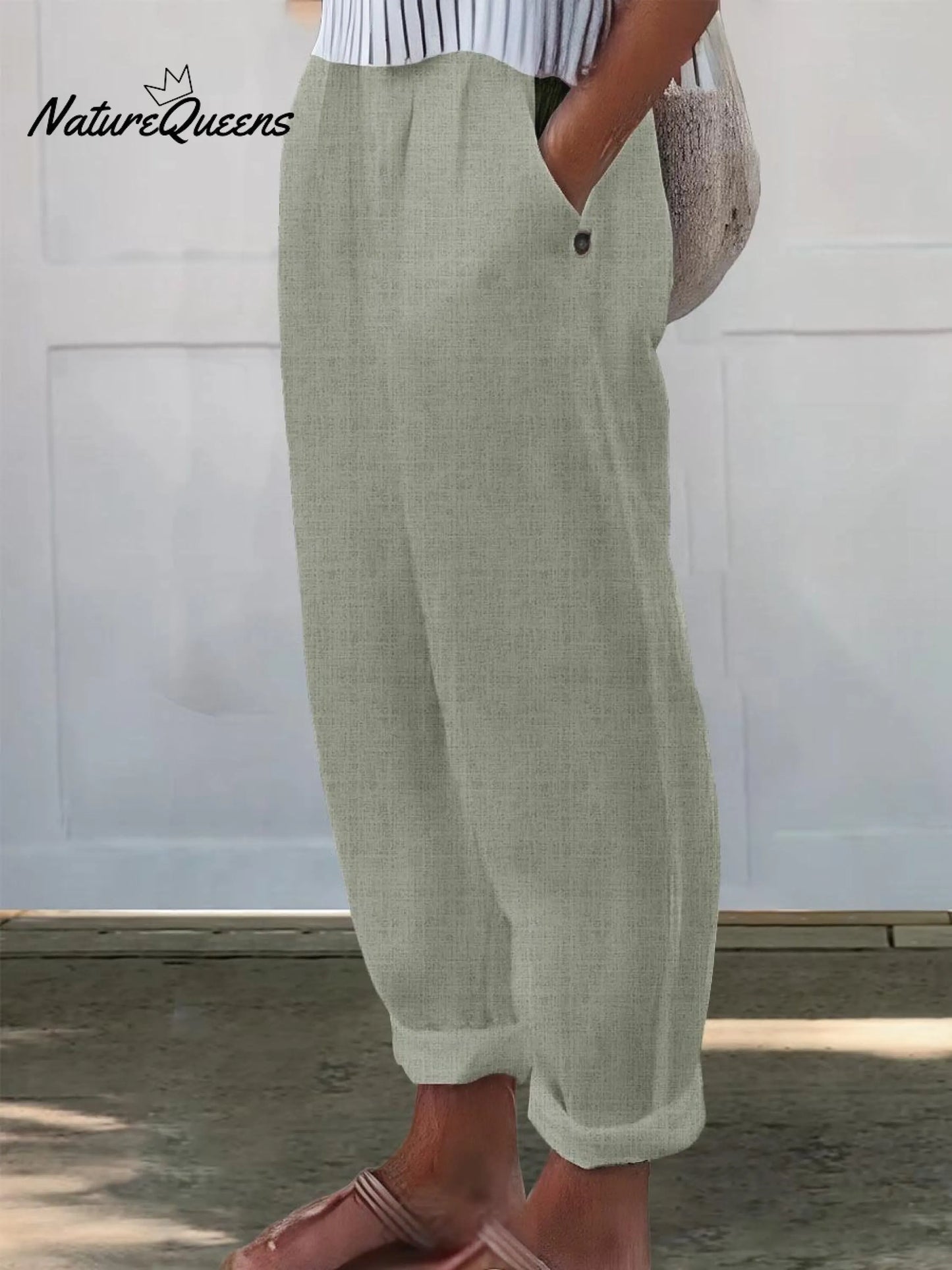 Women's Printed Cotton And Linen Casual Pants