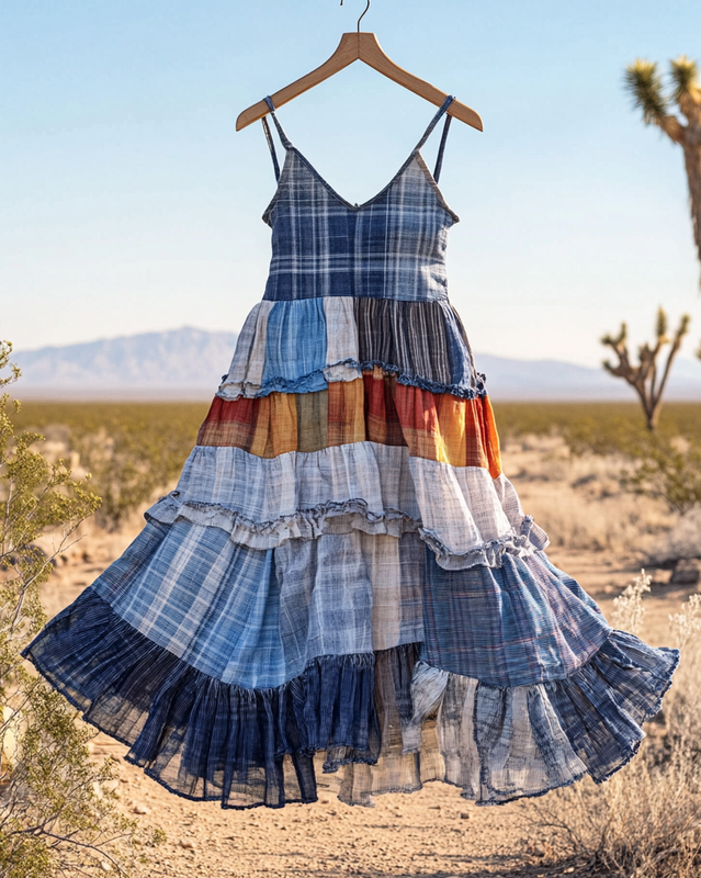 Summer Handmade Lace Denim Patchwork Dress a641