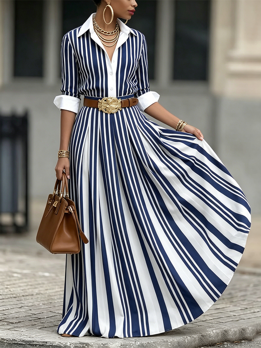 Stylish And Elegant Artistic Striped Maxi Dress