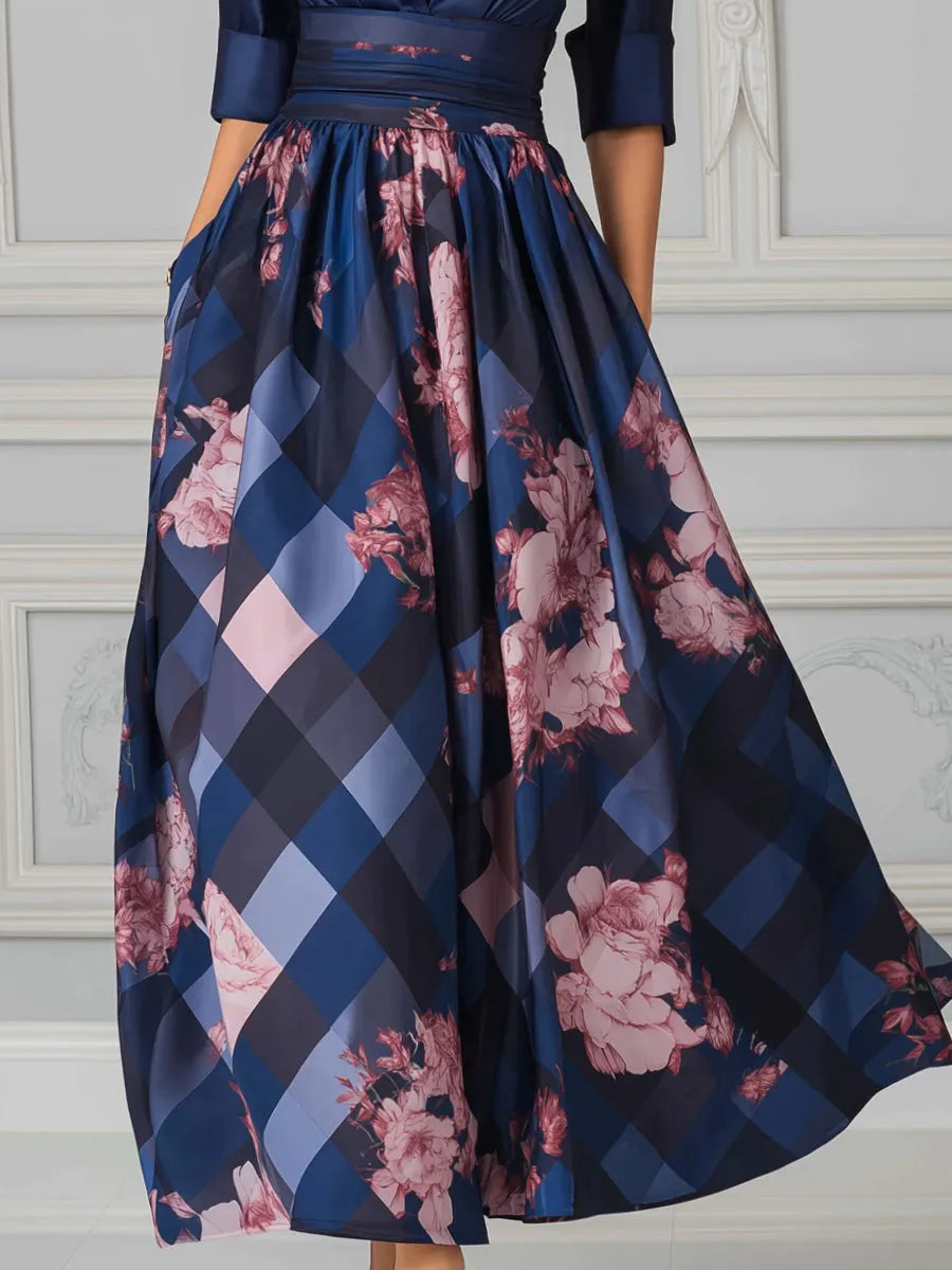Collared Waist-Tie Pleated A-Line Maxi Dress