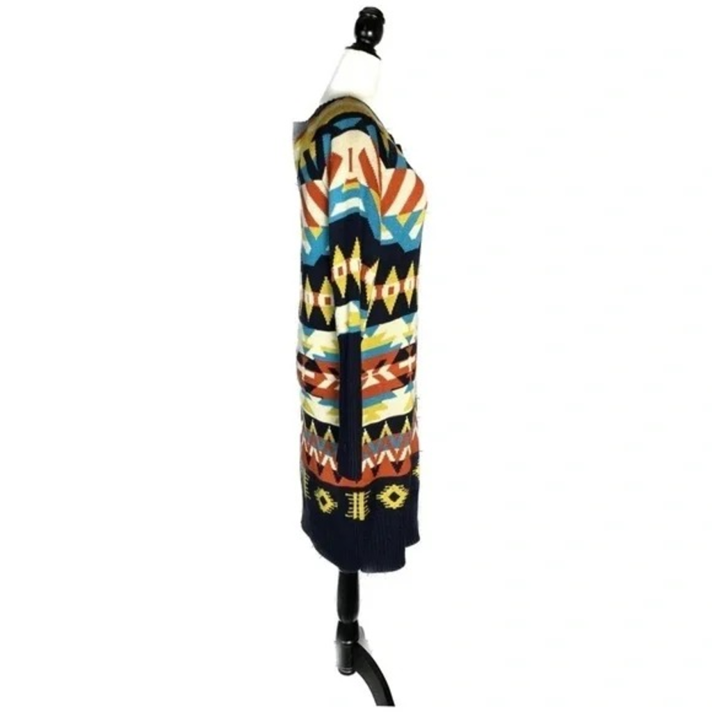 Abito Maglia Lunghissimo Donna Motivo Geometrico Boho