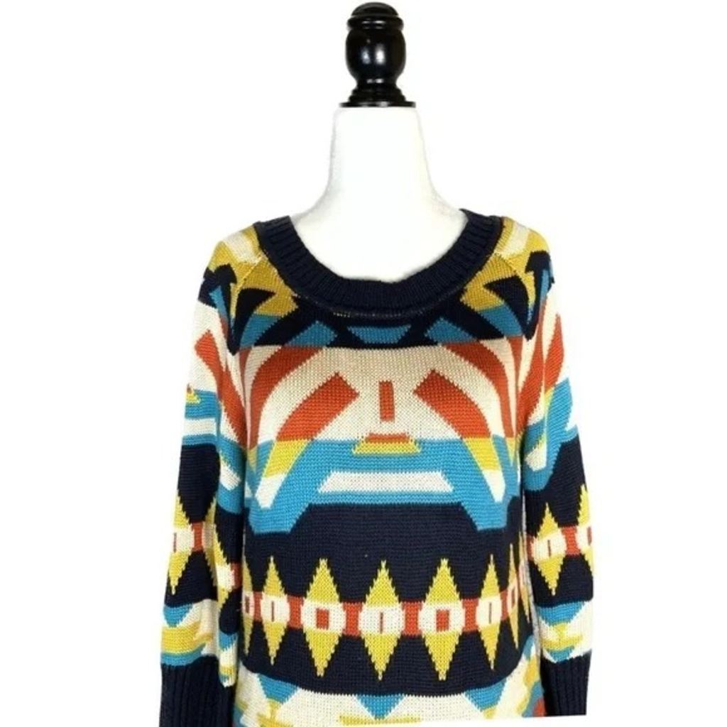 Abito Maglia Lunghissimo Donna Motivo Geometrico Boho