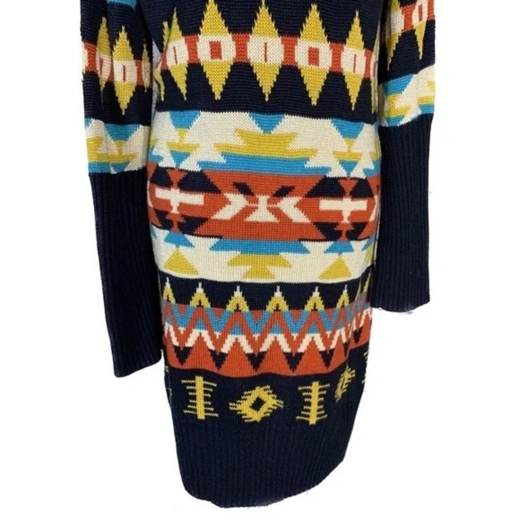 Abito Maglia Lunghissimo Donna Motivo Geometrico Boho