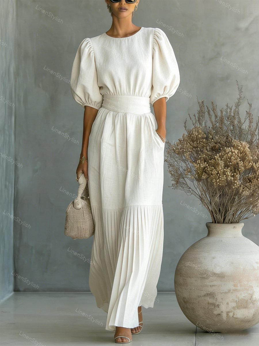 Fashion Crewneck Pleated Dress