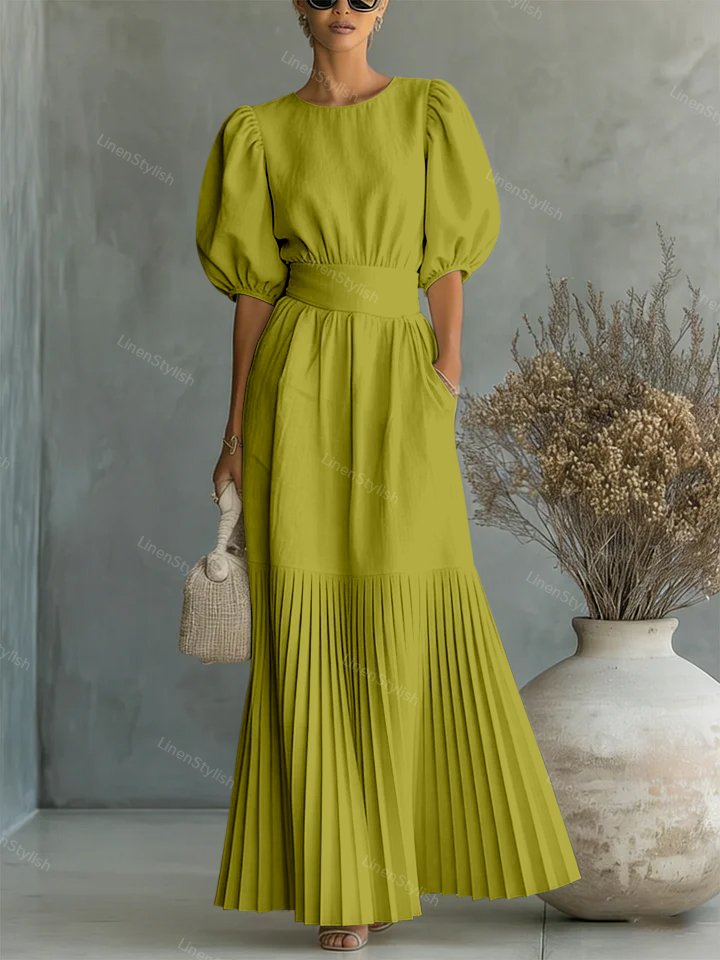 Fashion Crewneck Pleated Dress