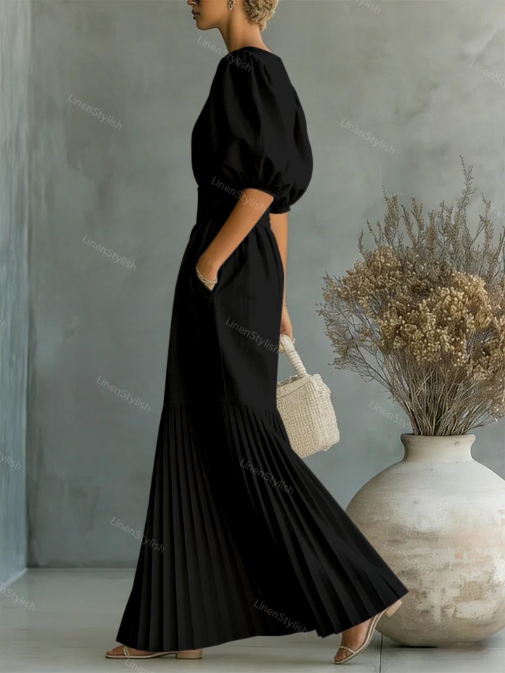 Fashion Crewneck Pleated Dress