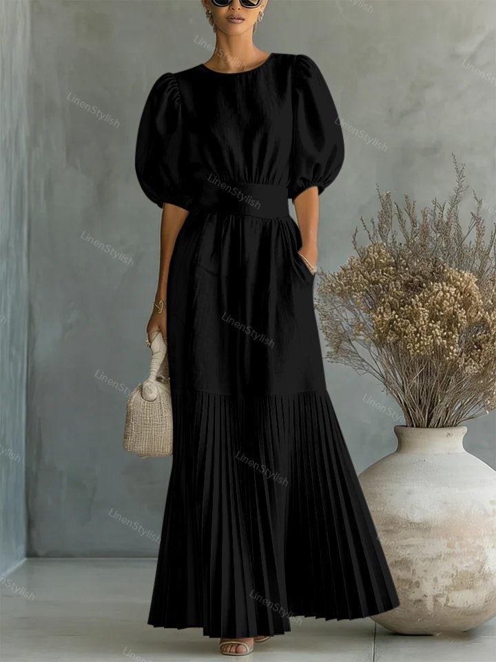 Fashion Crewneck Pleated Dress