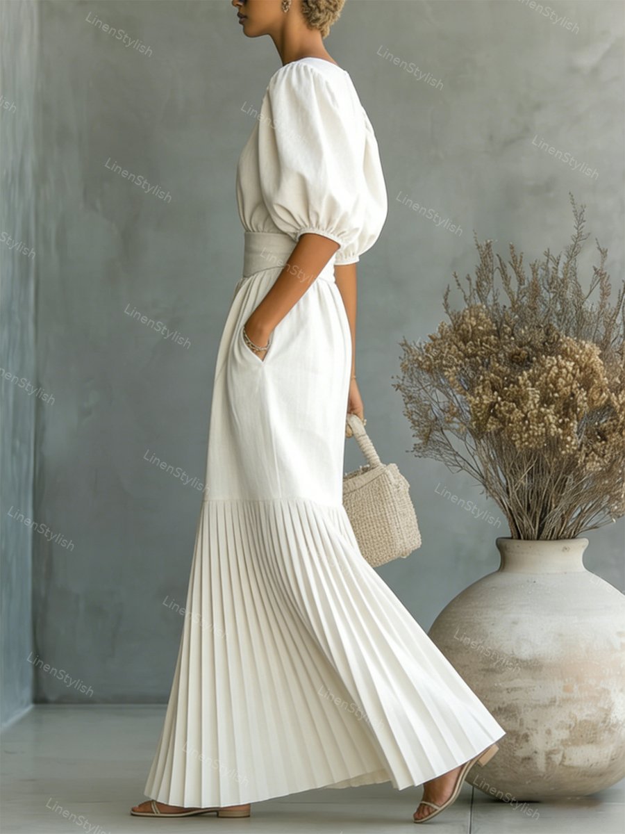 Fashion Crewneck Pleated Dress