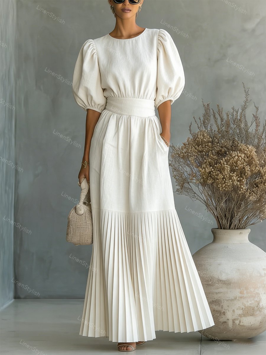 Fashion Crewneck Pleated Dress