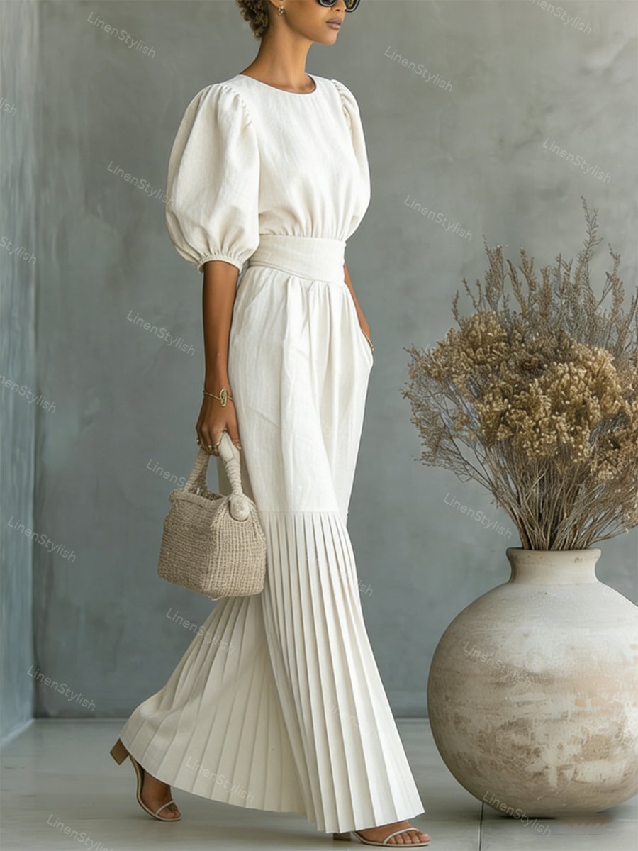 Fashion Crewneck Pleated Dress